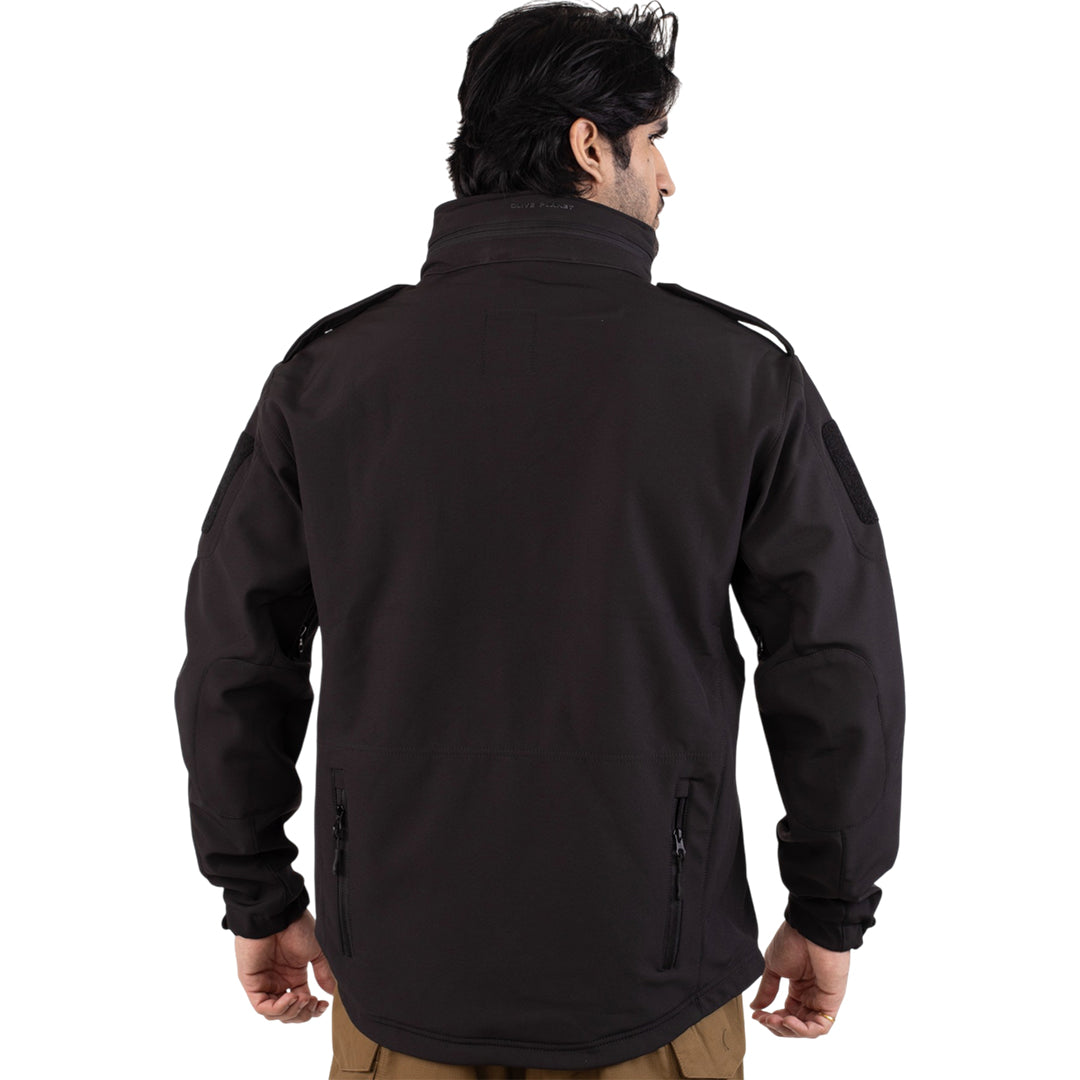 Tactical Softshell Military Jacket with Shoulder Flaps - Black