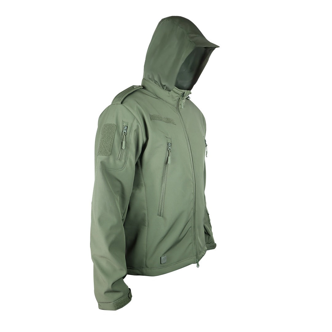 Tactical Softshell Military Jacket with Shoulder Flaps - Olive Green