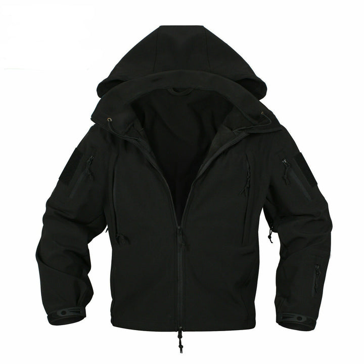 Tactical Softshell Military Jacket with Shoulder Flaps - Black