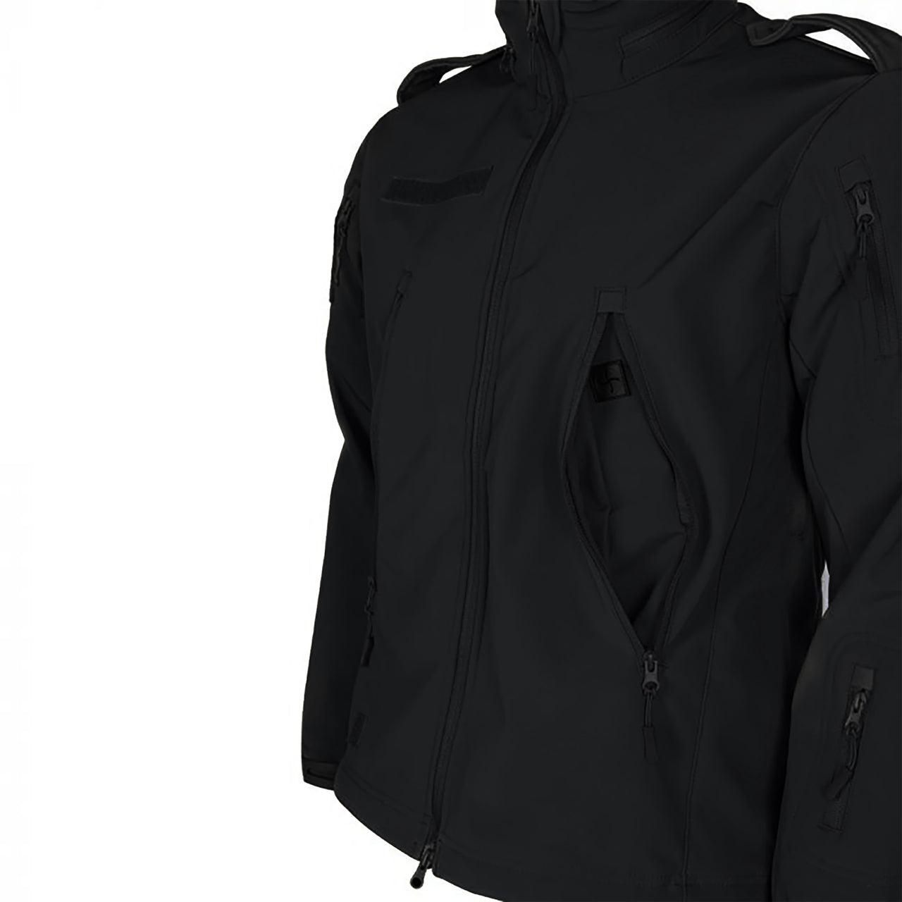 Tactical Softshell Jacket with Shoulder Flaps - Black