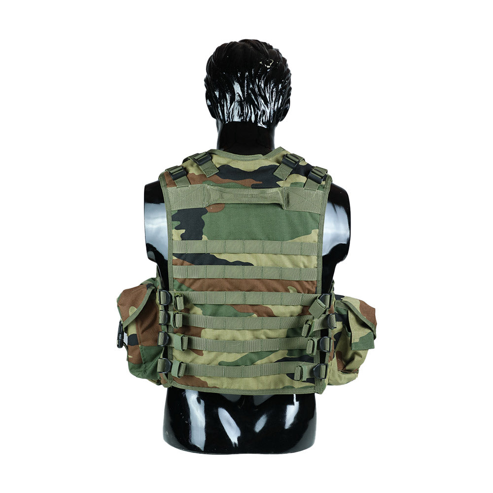 Tactical Vest With Plate Carrier and Ammunition Pouch - Woodland Camo