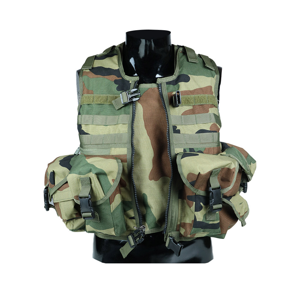 Tactical Vest With Plate Carrier and Ammunition Pouch - Woodland Camo