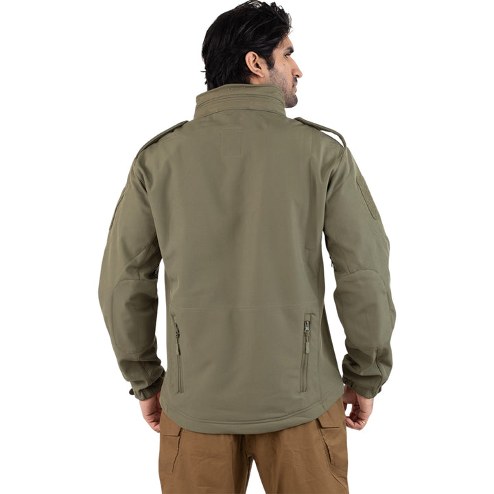 Tactical Softshell Military Jacket with Shoulder Flaps - Olive Green