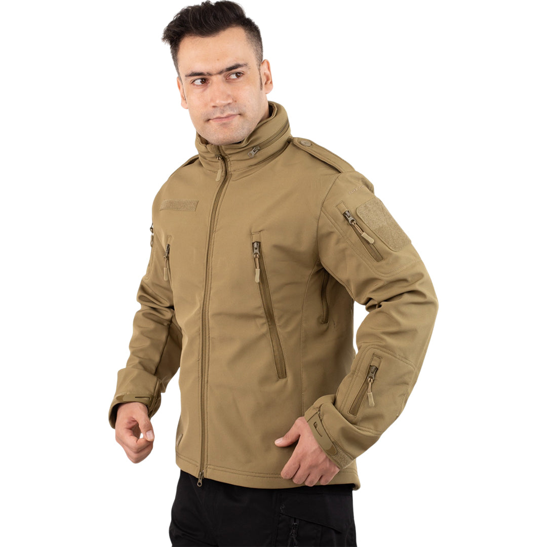 Tactical Softshell Police Jacket with Shoulder Flaps - Khaki