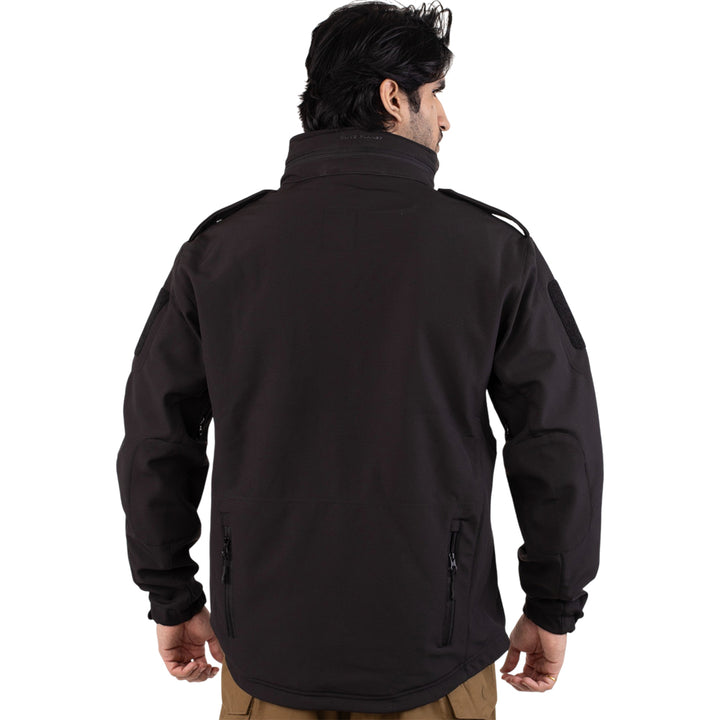 Tactical Softshell Military Jacket with Shoulder Flaps - Black