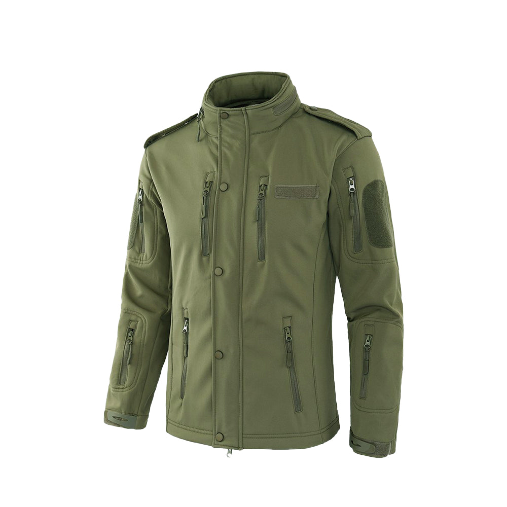 Tactical Softshell Military Jacket with Buttons and Shoulder Flaps - Olive Green