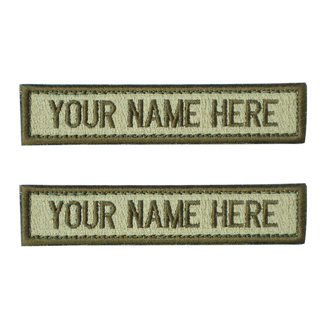 Embroidered Name Tab (Tan Background & Brown Letters) - Set of 2
