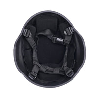 Thumbnail for Inside view of black colour military MICH 2000 tactical helmet with black interior memory foam padding and straps on a white background