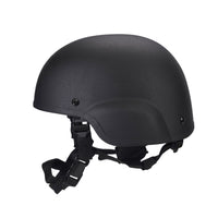 Thumbnail for Side view of Black MICH 2000 tactical helmet with straps on a white background