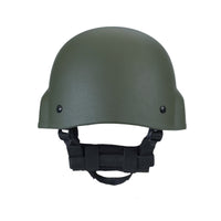 Thumbnail for Back view of Olive Green military MICH 2000 tactical helmet with black straps on a white background