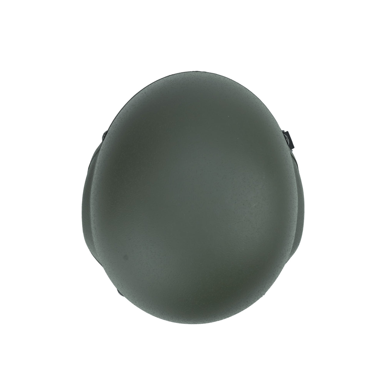 Top view of an Olive Green Military MICH 2000 tactical helmet in a white background