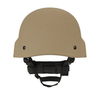 Thumbnail for Back view of Tan military MICH 2000 tactical helmet with black straps on a white background