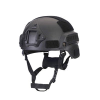 Thumbnail for Black colour tactical MICH 2000 helmet with rails and black straps on a white background.