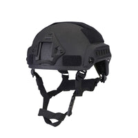 Thumbnail for Black colour tactical MICH 2001 helmet with rails and black straps on a white background.