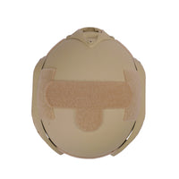 Thumbnail for Top view of a tan colour military MICH 2001 tactical helmet with rail on a white background