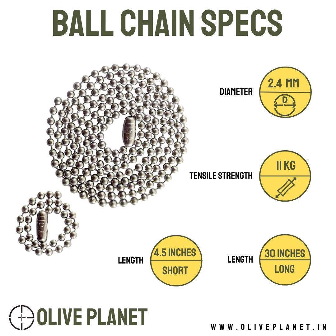 28 Inch Stainless Steel Ball Chain 2.4 mm Military Spec for Army Dog Tag 28 Inch Stainless Steel Ball Chain 2.4 mm Military Spec for Army Dog Tag