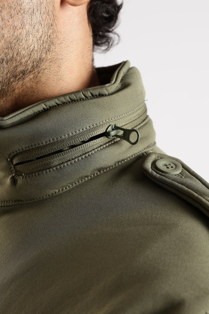Tactical Softshell Military Jacket with Shoulder Flaps - Olive Green