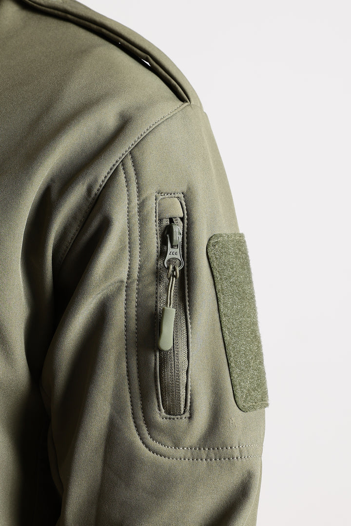 Tactical Softshell Military Jacket with Shoulder Flaps - Olive Green