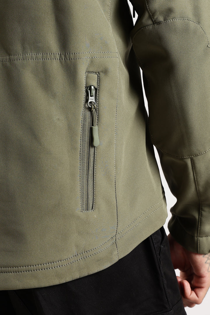 Tactical Softshell Military Jacket with Shoulder Flaps - Olive Green