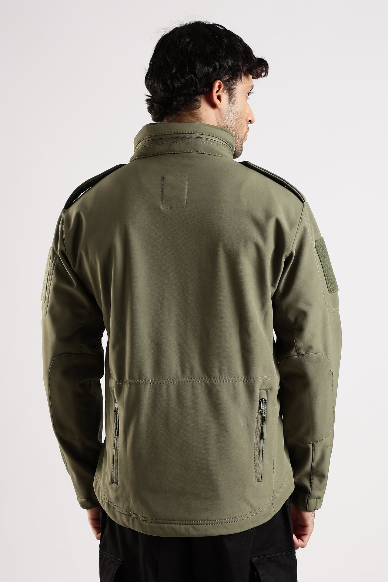 Tactical Softshell Military Jacket with Shoulder Flaps - Olive Green