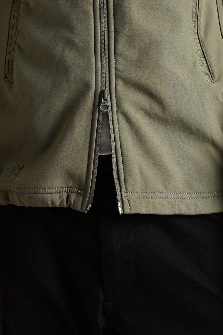 Tactical Softshell Military Jacket with Shoulder Flaps - Olive Green