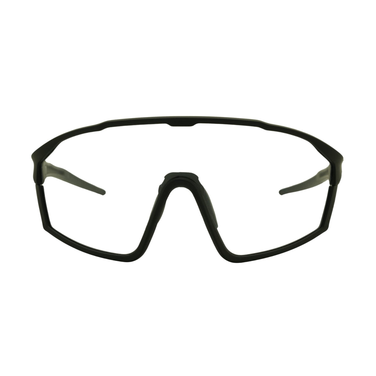 Front view of Tactiv overwatch black photochromic eye shield on a white background