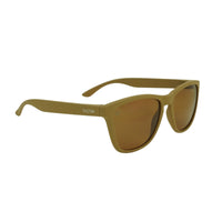 Thumbnail for Right angle view of desert tan colour wayfarer with a brown tint polarised lens on white background