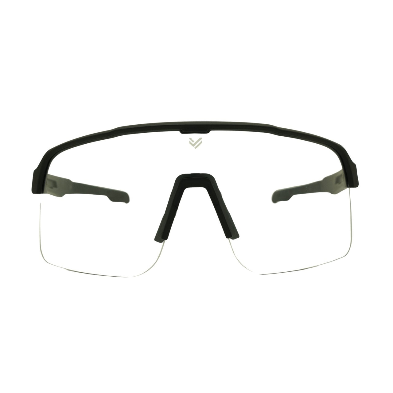 Front view of Tactiv vantage black photochromic eye shield on a white background