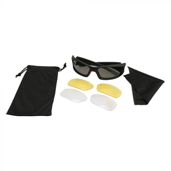 Predator High Impact Ballistic Sunglasses with 3 Interchangable Lenses - Black