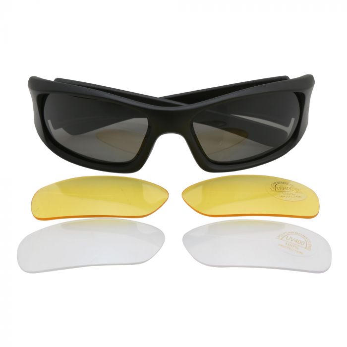 Predator High Impact Ballistic Sunglasses with 3 Interchangable Lenses - Black