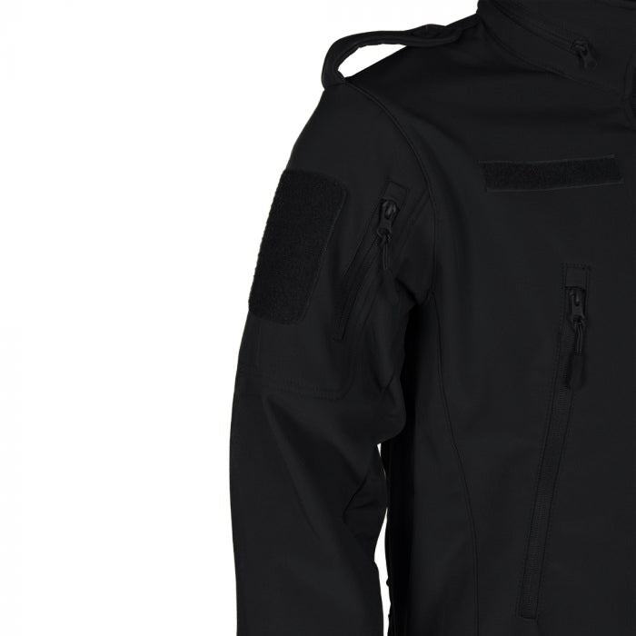 Tactical Softshell Military Jacket with Shoulder Flaps - Black