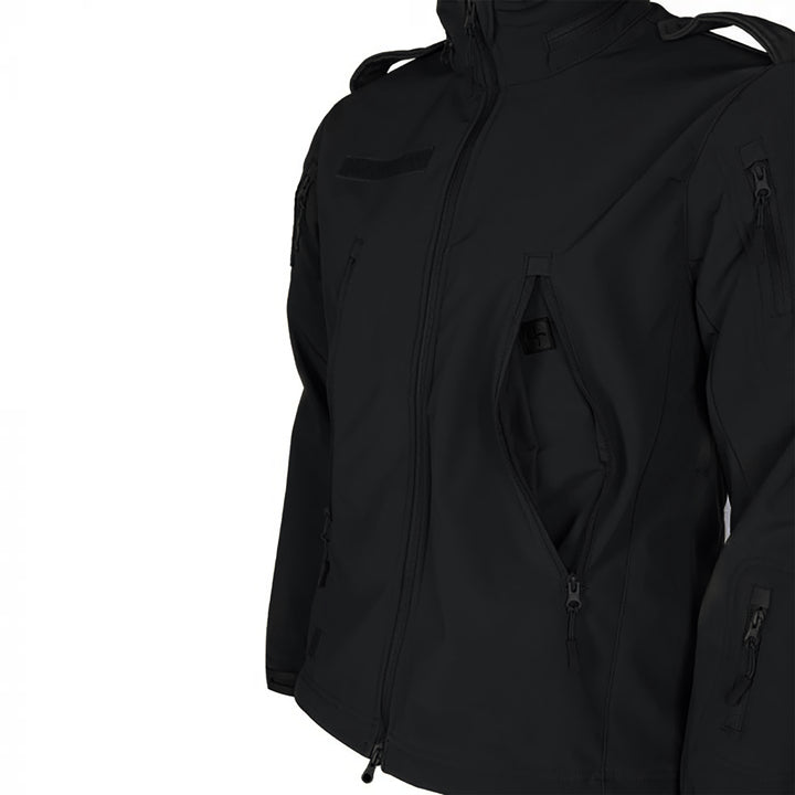 Tactical Softshell Military Jacket with Shoulder Flaps - Black