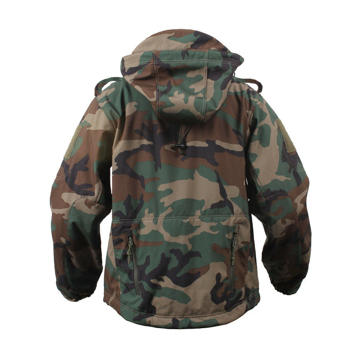 Tactical Softshell Jacket with Shoulder Flaps - Woodland Camo