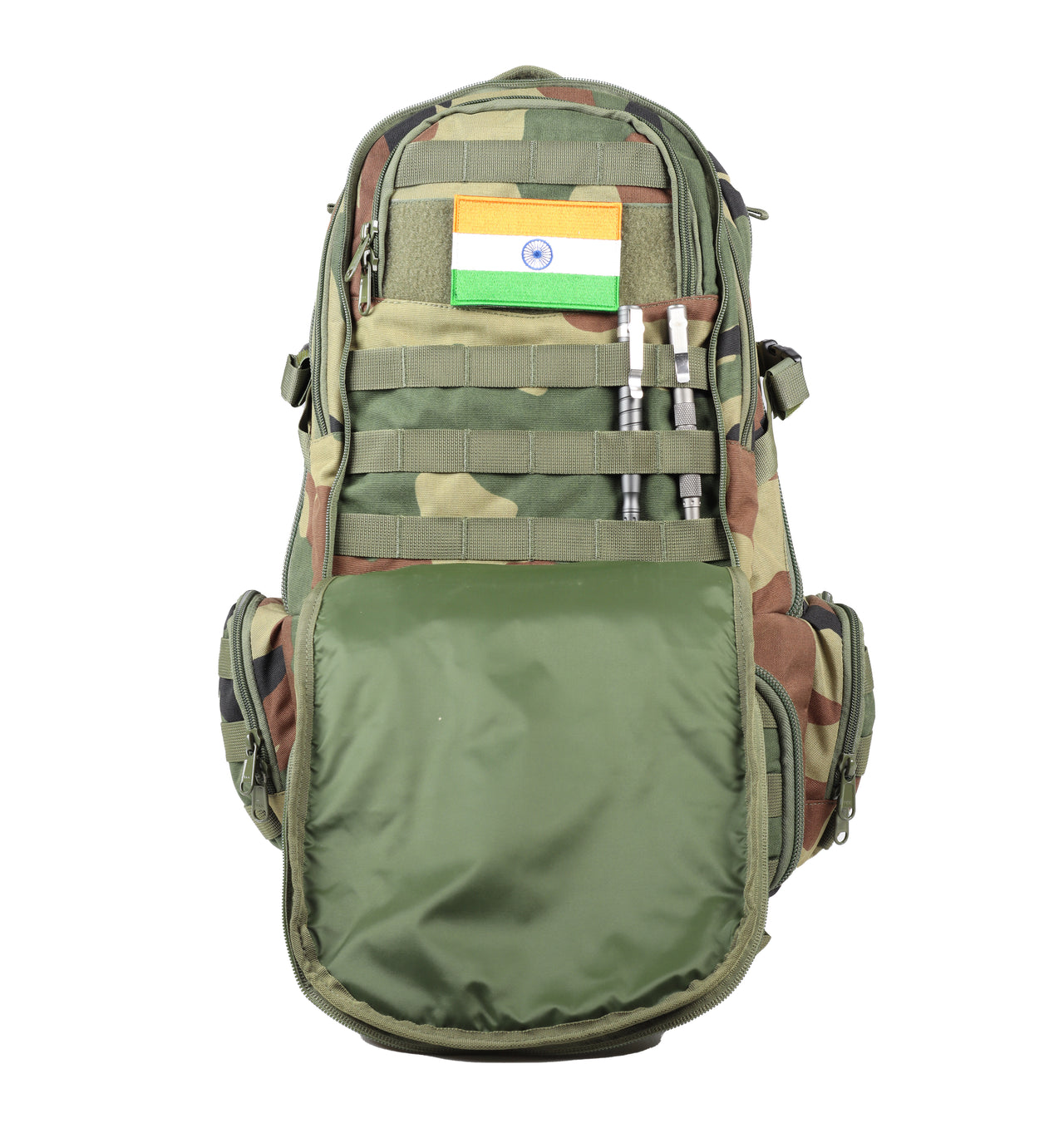 double compartment tactical backpack 40 ltrs camo with front
