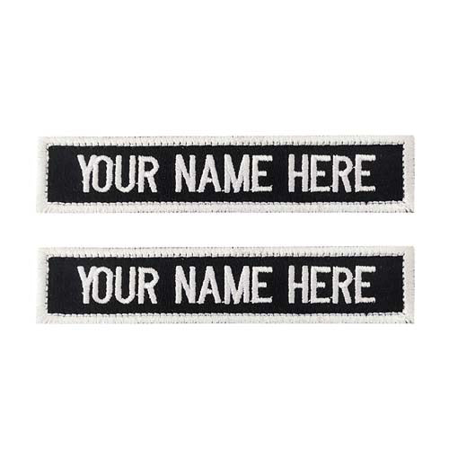 Embroidered Name Tab (Black Background & White Letters) - Set of 2