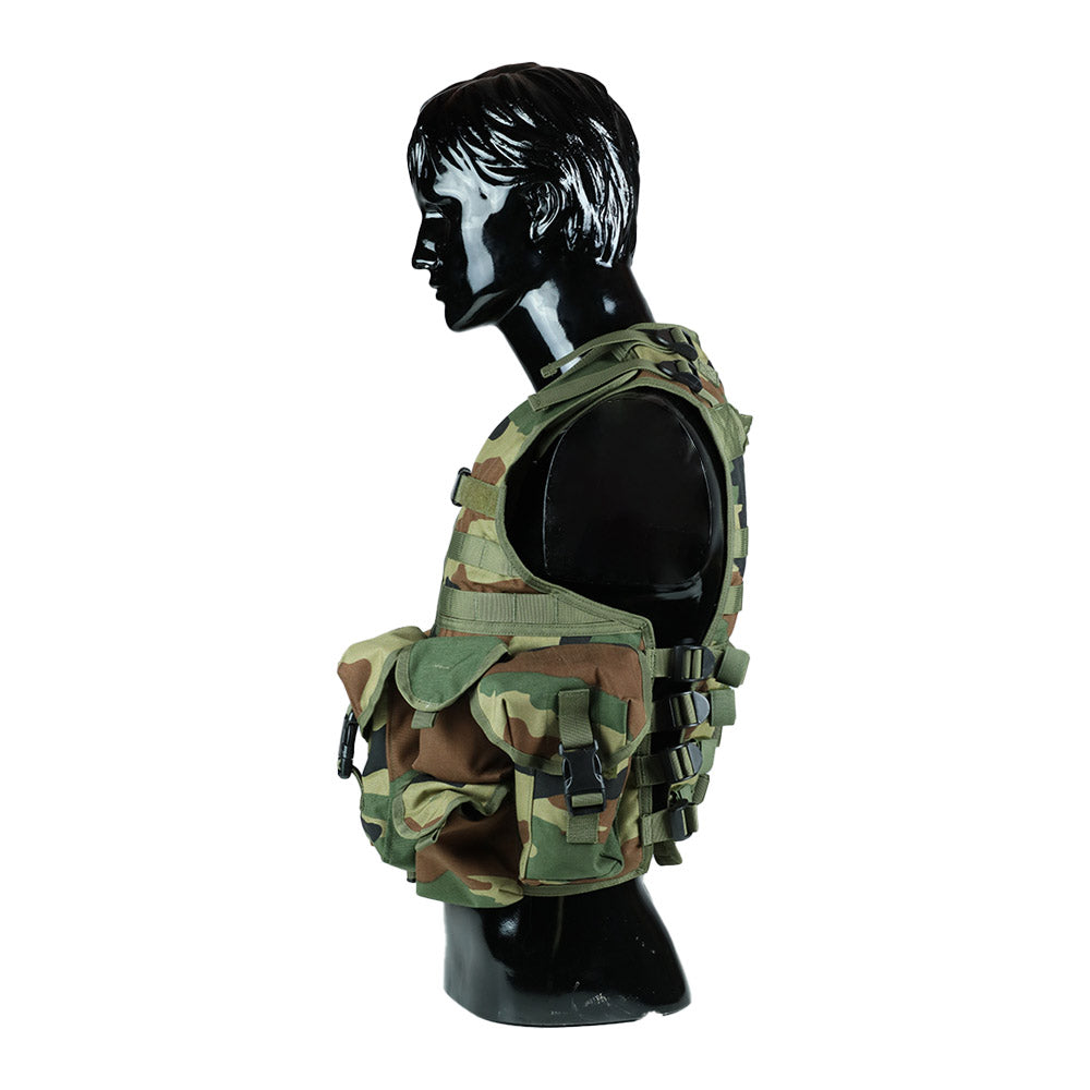 Tactical Vest With Plate Carrier and Ammunition Pouch - Woodland Camo