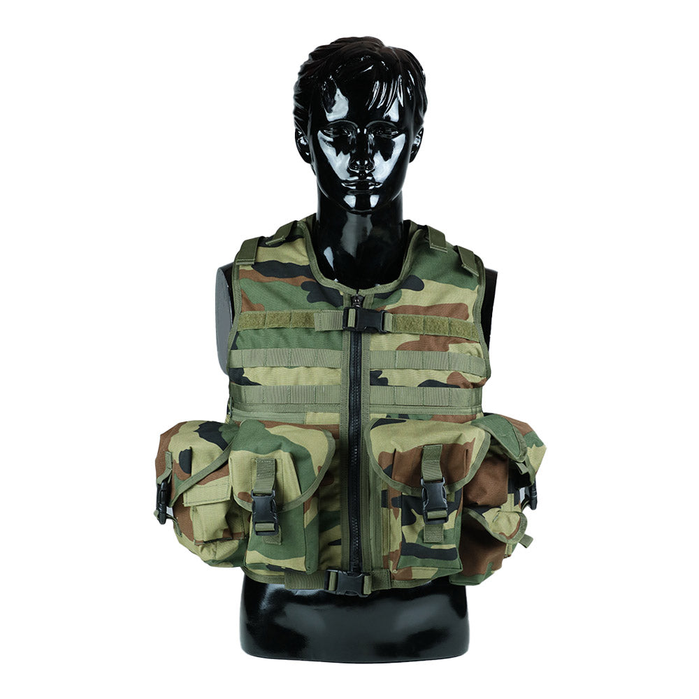 Tactical Vest With Plate Carrier and Ammunition Pouch-Woodland Camo