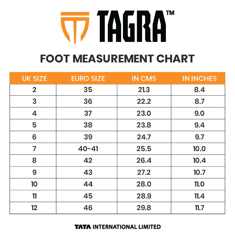 Size Chart of Tagra Brand Military Boots